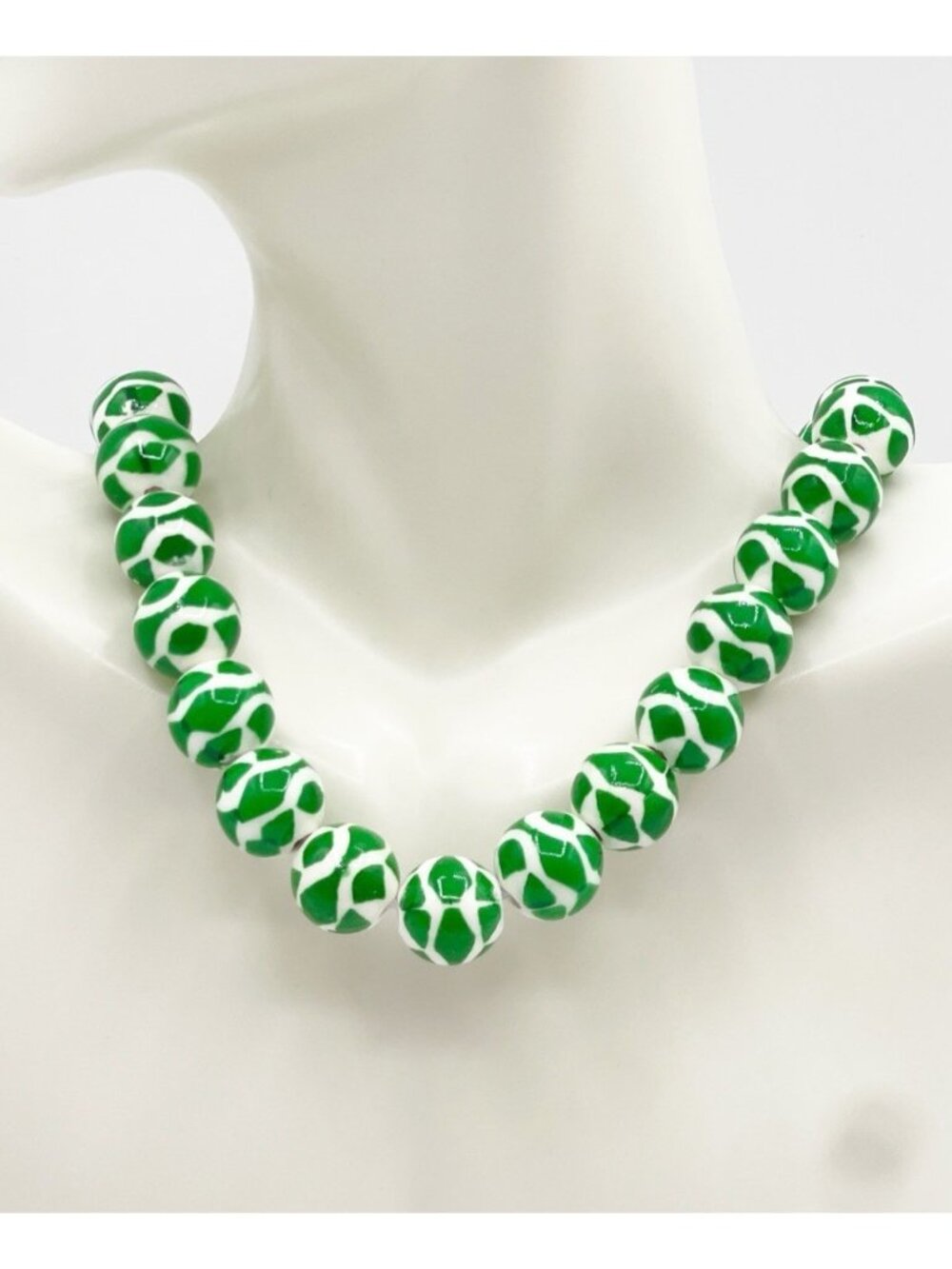 ZARA Green Black White Zebra Print Beaded Statement Necklace Boho Safari Ethnic